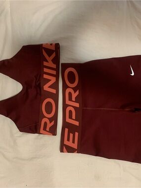 Nike Pro Burgundy & Orange Sports Bra and shorts